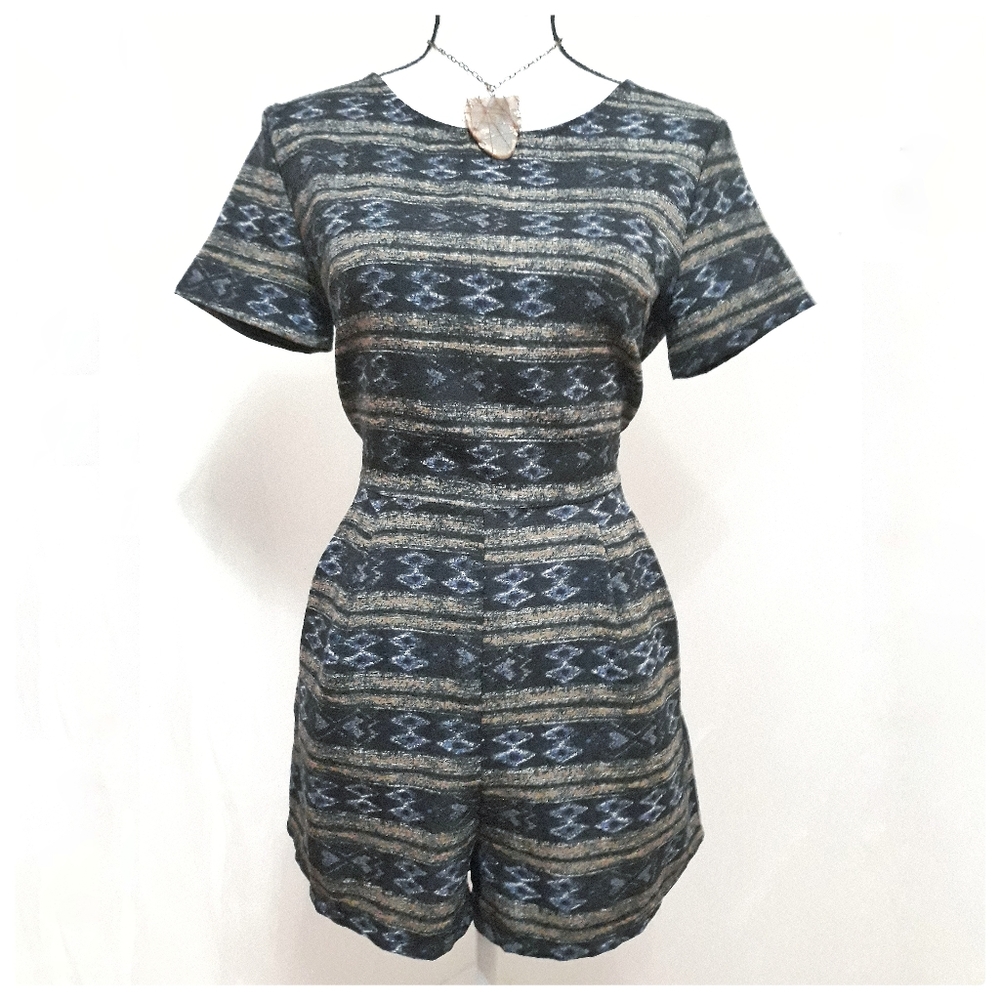3/$20 Lush Navy and Tan Boho Print Festival Romper